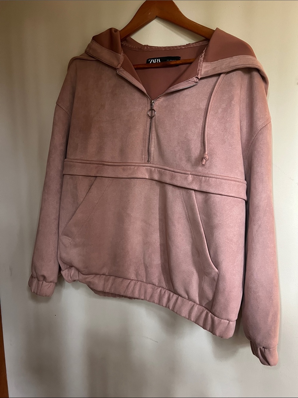 ZARA Dusty Rose Hooded Half-Zip Pullover